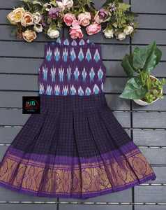 PURPLE  SHADE DESIGNER SUNGUDI FROCK WITH IKAT FUSION -SRI001ISFP