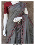 Cutwork on Uppada Silk Saree with Contrast Work and Blouse Piece-KIA001USSCW