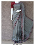 Cutwork on Uppada Silk Saree with Contrast Work and Blouse Piece-KIA001USSCW