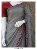 Cutwork on Uppada Silk Saree with Contrast Work and Blouse Piece-KIA001USSCW