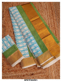 ATHRA , ELEGANT HAND BLOCK PRINTED KERALA COTTON SAREE WITH GOLD ZARI -KIA001GBG