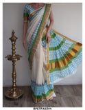 ATHRA , ELEGANT HAND BLOCK PRINTED KERALA COTTON SAREE WITH GOLD ZARI -KIA001GBG