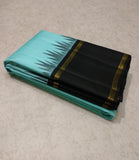 LALITHA KALA , TRADITIONAL BLUE AND BLACK KANJIVARAM KORVAI TEMPLE BORDER WITH RETTAI BORDER SILK SAREE -PDS001BB