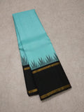 LALITHA KALA , TRADITIONAL BLUE AND BLACK KANJIVARAM KORVAI TEMPLE BORDER WITH RETTAI BORDER SILK SAREE -PDS001BB