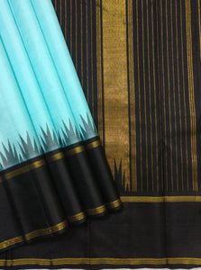 LALITHA KALA , TRADITIONAL BLUE AND BLACK KANJIVARAM KORVAI TEMPLE BORDER WITH RETTAI BORDER SILK SAREE -PDS001BB