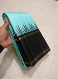 LALITHA KALA , TRADITIONAL BLUE AND BLACK KANJIVARAM KORVAI TEMPLE BORDER WITH RETTAI BORDER SILK SAREE -PDS001BB