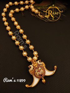 ELEGANT PEARL CHAIN WITH TUSKER NAIL PENDANT FOR WOMEN -LR001TNP