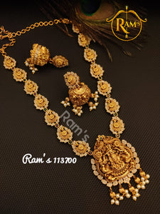 VYSHALI, ELEGANT MATTE GOLD FINISH LONG NECKLACE SET FOR WOMEN - LR001VNS