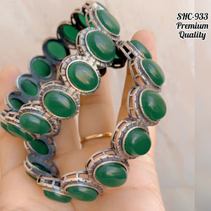 GREEN SHADE , ELEGANT BRASS MONALISA STONE STUDDED GERMAN SILVER BANGLE SET -MYCHO001MSBG