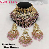 GOLDEN LADY , ELEGANT KUNDAN NECKLACE SET WITH PINK SHADE DANGLING BEADS-NEERA001PKNS