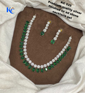 PRIYA MALINI , GREEN STONES PREMIUM QUALITY SILVER FINISH CZ STONES NECKLACE SET FOR WOMEN -LR001CZNSG