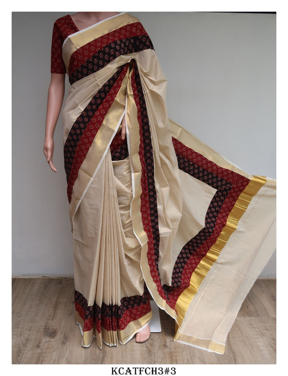 AJRAKH FUSION KERALA TISSUE SAREE WITH BLOUSE-KIA001AF – www.soosi.co.in