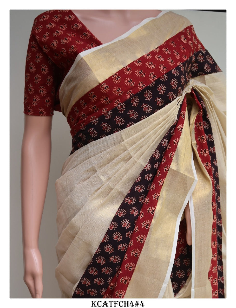 AJRAKH FUSION KERALA TISSUE SAREE WITH BLOUSE-KIA001AF – www.soosi.co.in