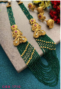 NEERJA GREEN, ELEGANT GREEN  BEAD LONG NECKLACE SET FOR WOMEN-NEER001BNSG