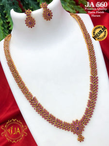 ALAIMAGAL ELEGANT RUBY STUDDED LONG NECKLACE SET FOR WOMEN