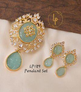 RANI BLUE, PASTEL BLUE DESIGNER GOLD FINISN PENDANT AND EARRINGS SET FOR WOMEN -LR001PBPS