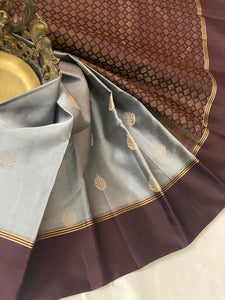 REVATHY , GREY AND MAROON SHADE  SOFT SILK KANJEEVARAM SAREE FOR WOMEN -PRIY001R