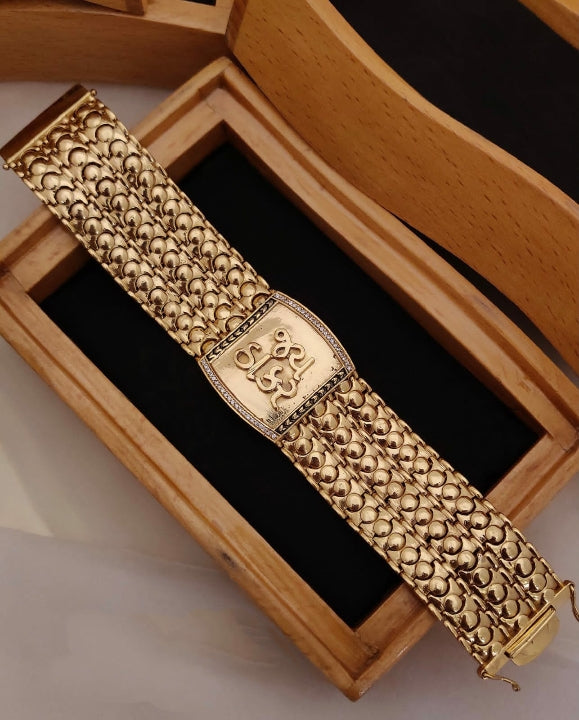 Mahi Antique Gold Plated Trishul Mahakal Bracelet Kada for Mens BR110   JewelMazecom