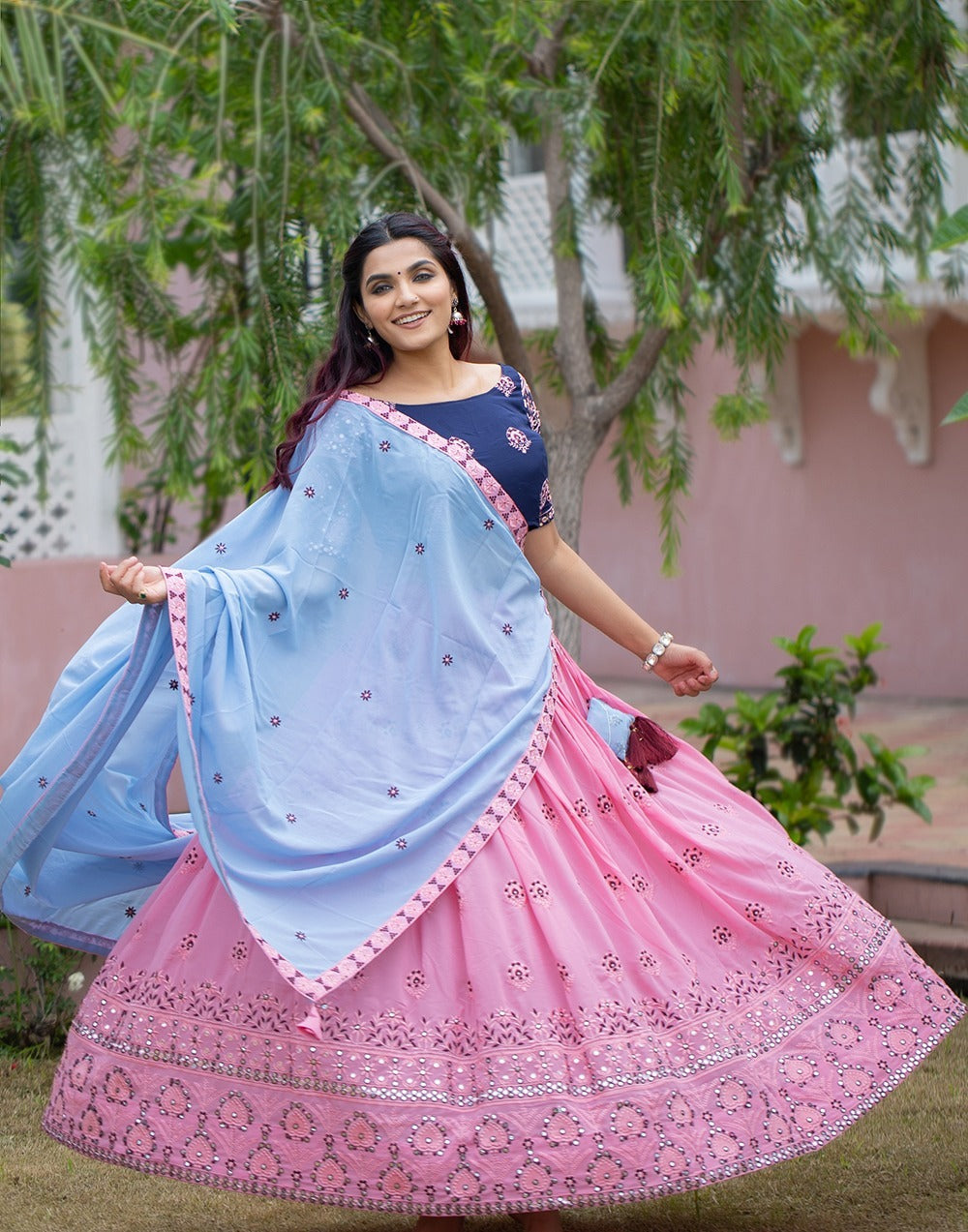 Buy Fabcartz Women Navy Blue, Pink Self Design Jacquard Lehenga Choli  Online at Best Prices in India - JioMart.