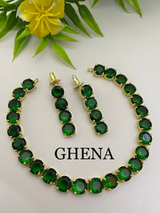 Green Gloria , elegant stones necklace set for women -JAI001NSGN