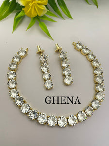 White  Gloria , elegant stones necklace set for women -JAI001NSW