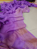 Pure Jayasree 100 count Linen Mocklino Saree  with Pure Tested woven  Golden Zari borders & Pallu -PRIYAN001vL