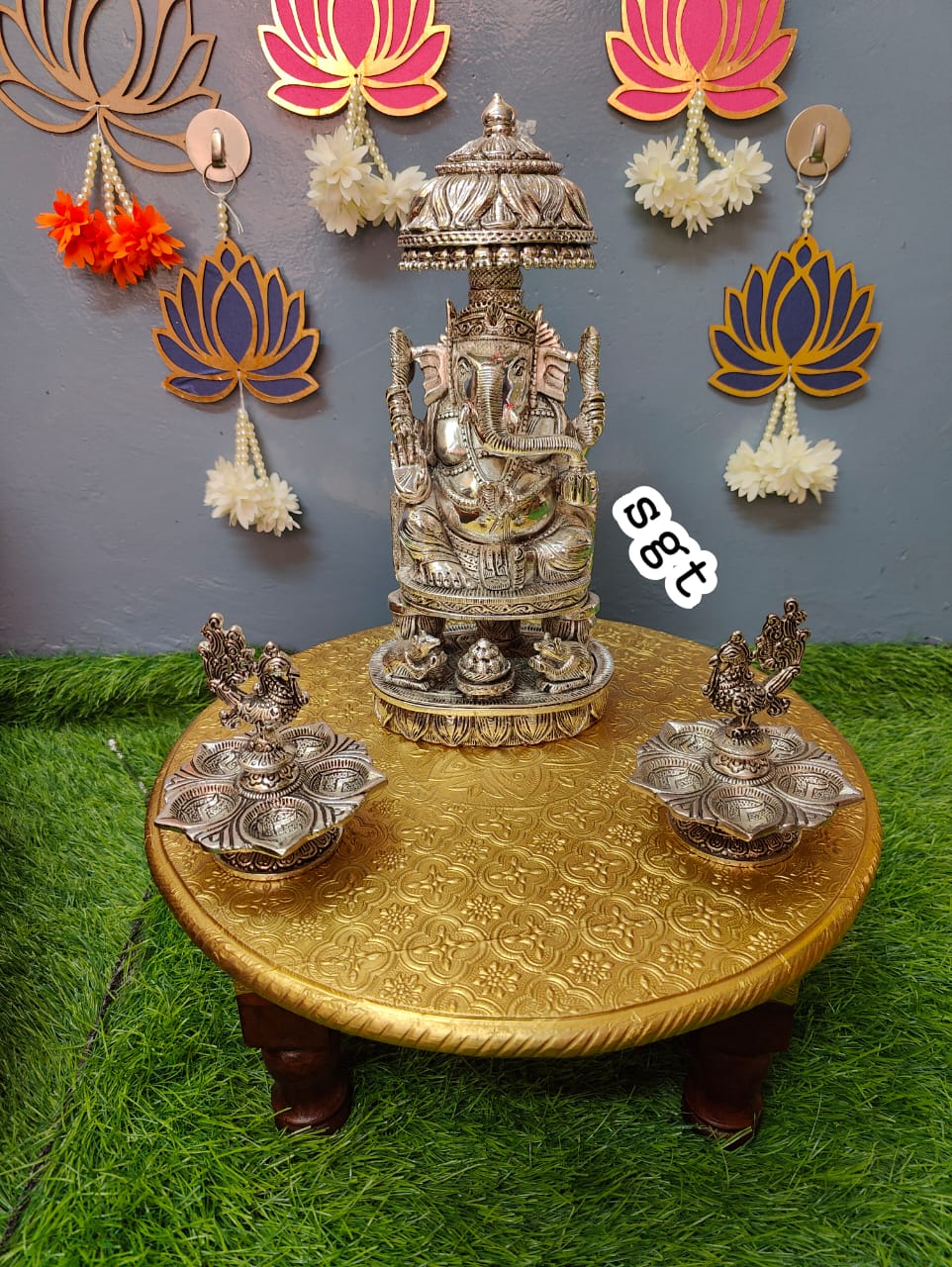 Ganesh Festival Special Pure Silver Plated Ganesh Idol with Peacock Di –