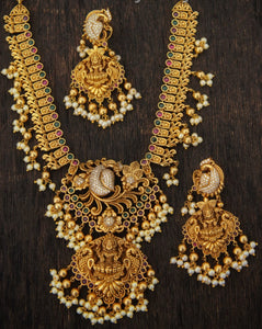 Maheswari , elegant matte gold finish temple necklace set for women -LR001ANSA