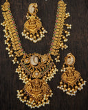 Maheswari , elegant matte gold finish temple necklace set for women -LR001ANSA