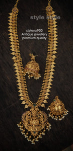 Vidyavasini  , elegant Matte Gold finish Temple Long  Necklace set for women -LR001ANSC