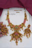 Chandraganta  , elegant Matte Gold finish Temple Long  Necklace set for women -LR001ANSJ