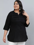 Black Plus Size Pure Cotton  Kurta for Women -DP001BK