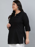 Black Plus Size Pure Cotton  Kurta for Women -DP001BK