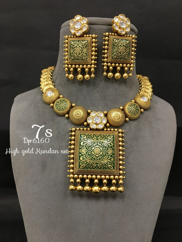 Dillagi ,Green enamelled  elegant gold finish necklace set for women -MOE001DNSG