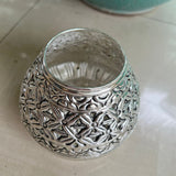 Set of 2 , Silver finish metal Traditional Tea light with beautiful Jhaali work-GRIH001V