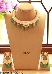 Pastel green beads hanging designer necklace set for women-SANDY001NSA