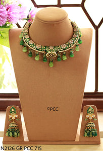 Shades of green , beads hanging designer necklace set for women-SANDY001NSE