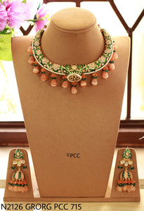 Beauty of peach , beads hanging designer necklace set for women-SANDY001NSG