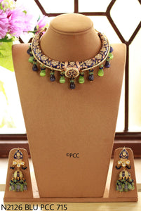 Green , beads hanging designer necklace set for women-SANDY001NSH