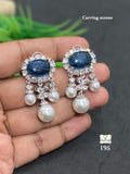 Mayuri , elegant carving stone earrings with hanging pearls for women -RADHE001E