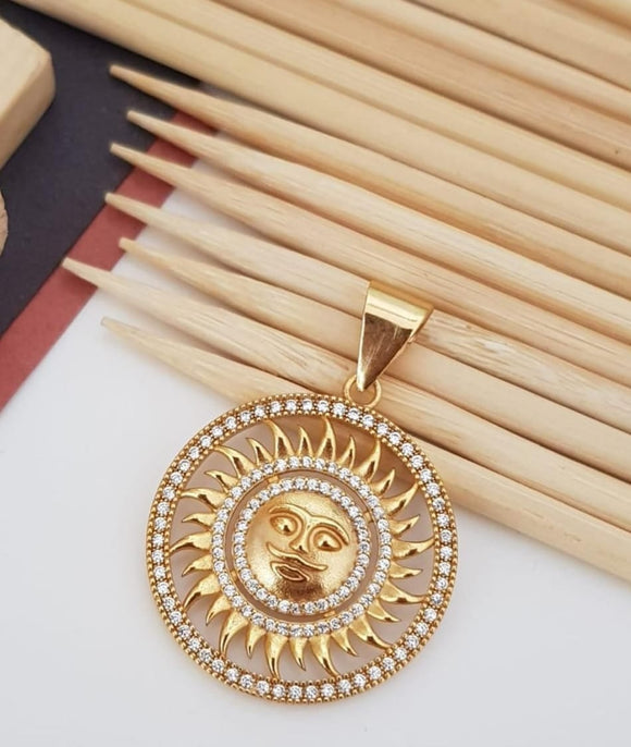Elegant Sun God Design matte gold finish Pendant for Men -KRISH001PSG