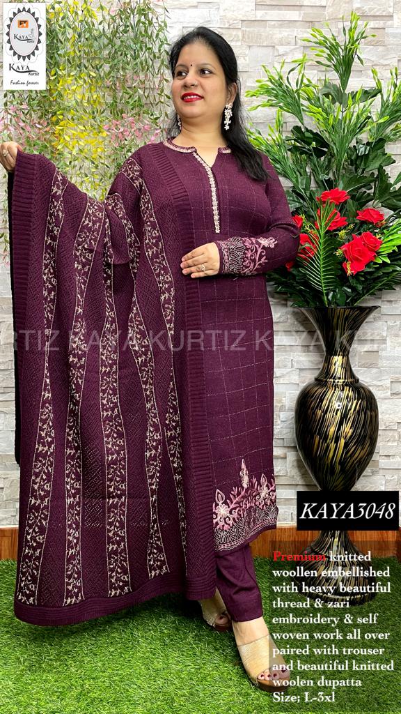 Kaya Kurtiz , elegant Lilac shade Woolen Kurti with pants and Dupatta –  www.soosi.co.in