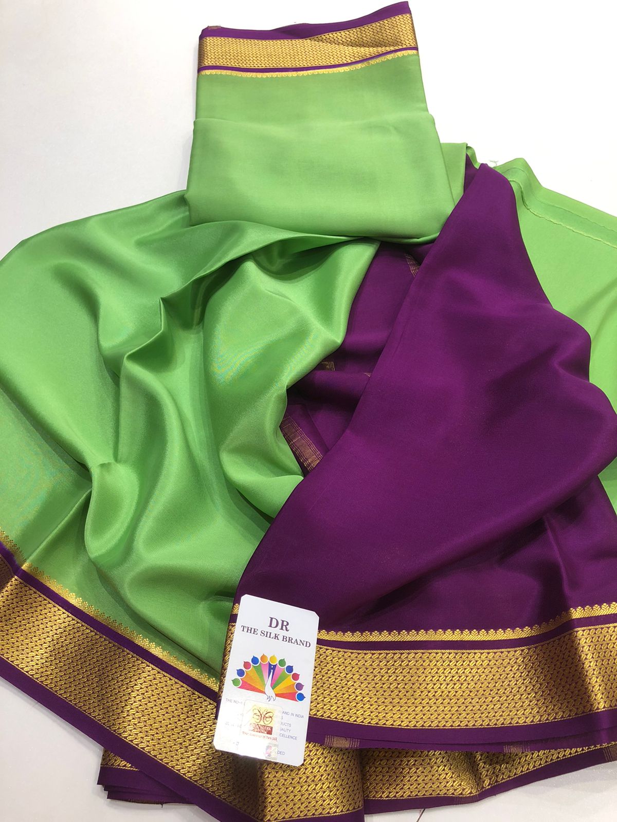 Light Green and Purple combination Mysore Crepe Silk Saree for Women - –  www.soosi.co.in