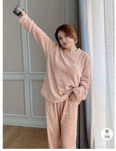 Peach   Beautiful Women Pajama Sets Flannel Solid Plus Velvet Thicker Home wear -PANK001P