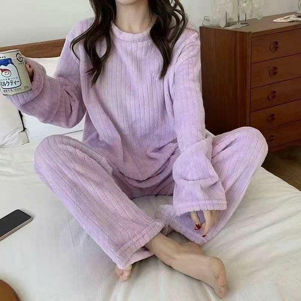 Lilac Beautiful Women Pajama Sets Flannel Solid Plus Velvet Thicker Home  wear -PANK001L