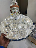 Swasika, elegant German Silver Puja Thali Set with Amman Face-CZY001AF