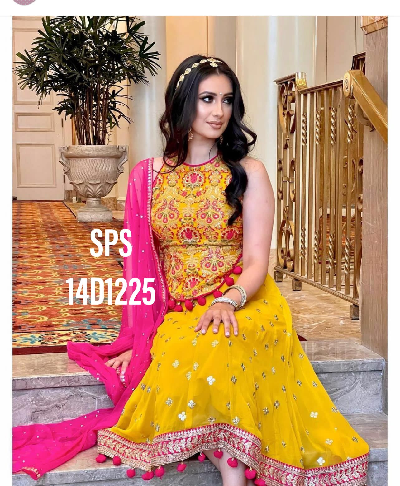 Buy Pink Organza Frill Top and Yellow Embroidery Lehenga for Girls Online