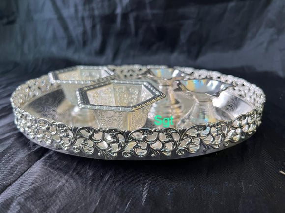 SHRAVAN , Full Set impressive German silver washable tray with German –