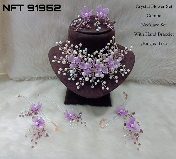 Lilac Shade Crystal Flower Jewellery Set Combo For Women