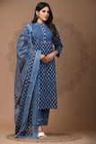 Beautiful earthy Blue Kurta ,Pant and Duppatta for Women-FOF001KPD